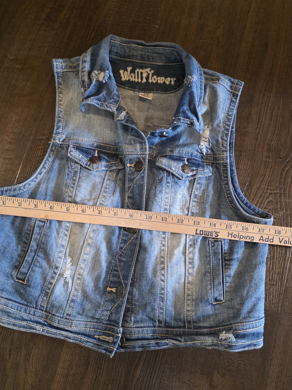Wallflower Distressed Light Blue Denim Vest